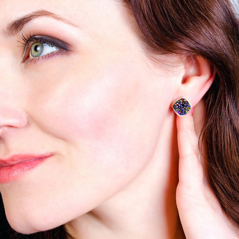 BaubleStar Druzy Stud Earrings Delicate Square Resin Mineral Rock Stone Ear Studs Jewelry for Women - Image 2